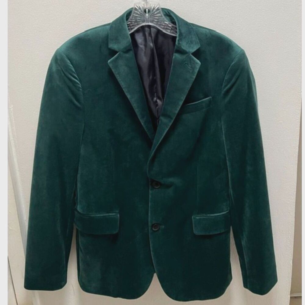 J. Ferrar Mens Hunter Green Velvet Textured Slim Fit Blazer Sz 36R Formal Jacket